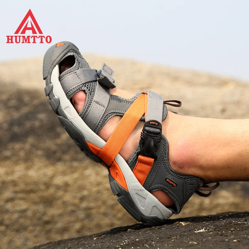 HUMTTO Outdoor Hiking Sandals Men Beach Shoes Breathable Sports Sneakers Hook & Loop Sandals Light Trekking Sandals Men Shoes