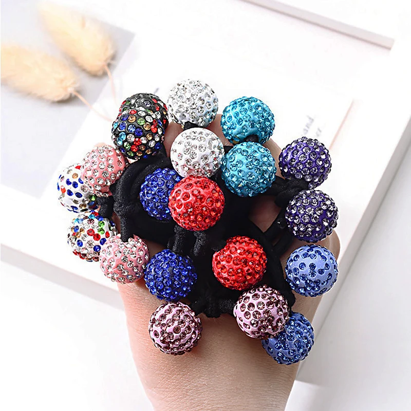 Trendy Rhinestone Hair Bands Women Colorful Ball Double Layer Headband Elastic Scrunchies Exquisite Girls Hair Style Accessories