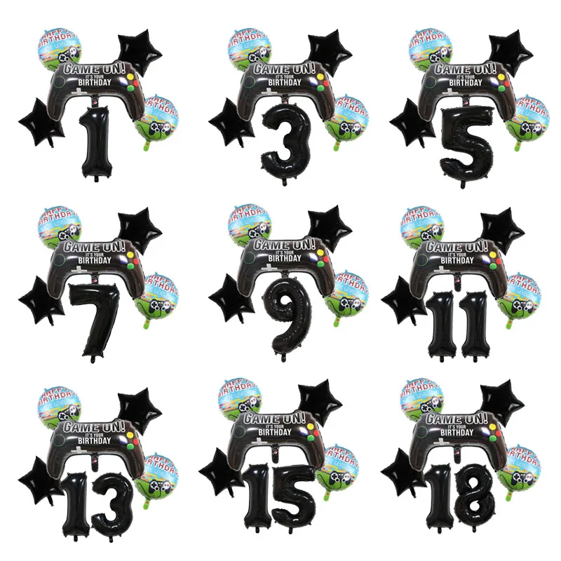 Gamepad Balloons Game On with Black Digit Number Balloon Children's Birthday Party Decorations Game Theme Party Supplies