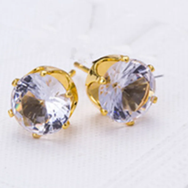 Stainless Steel Fashion Simple Men Imitation  Rhinestone Stud Earrings Gold Colour Rhodium Crystal Earrings Women\'s Jewelry