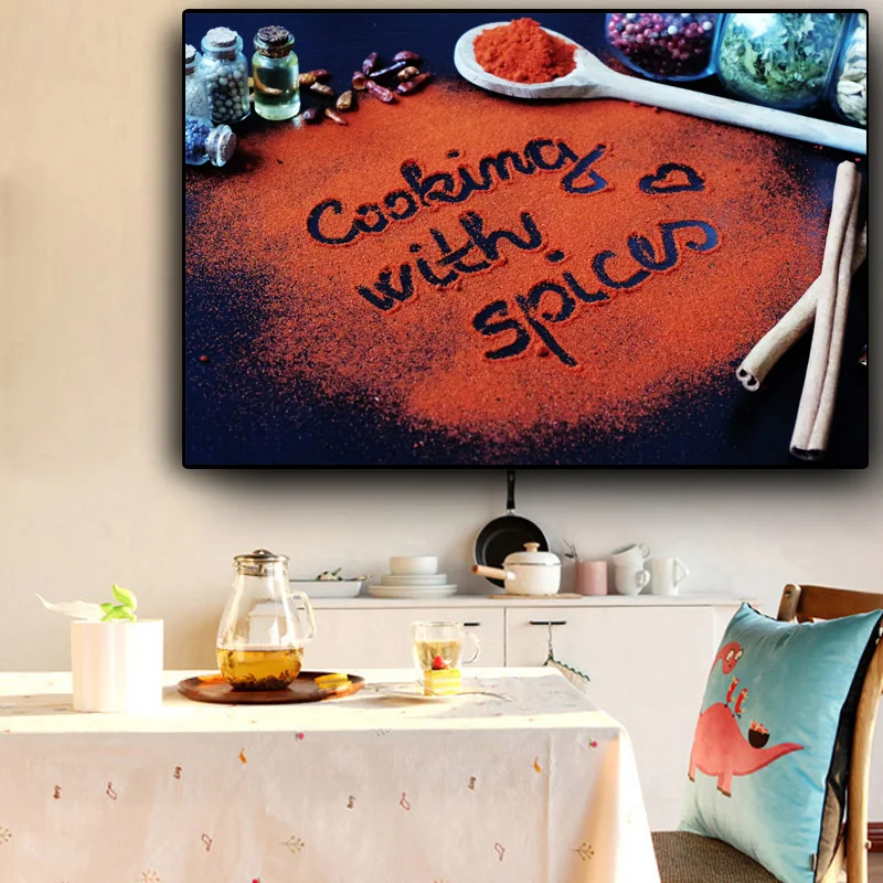 Modern cuisine cooking materials, flavor spices, decoratio canvas painting module poster kitchen spoon food restaurant