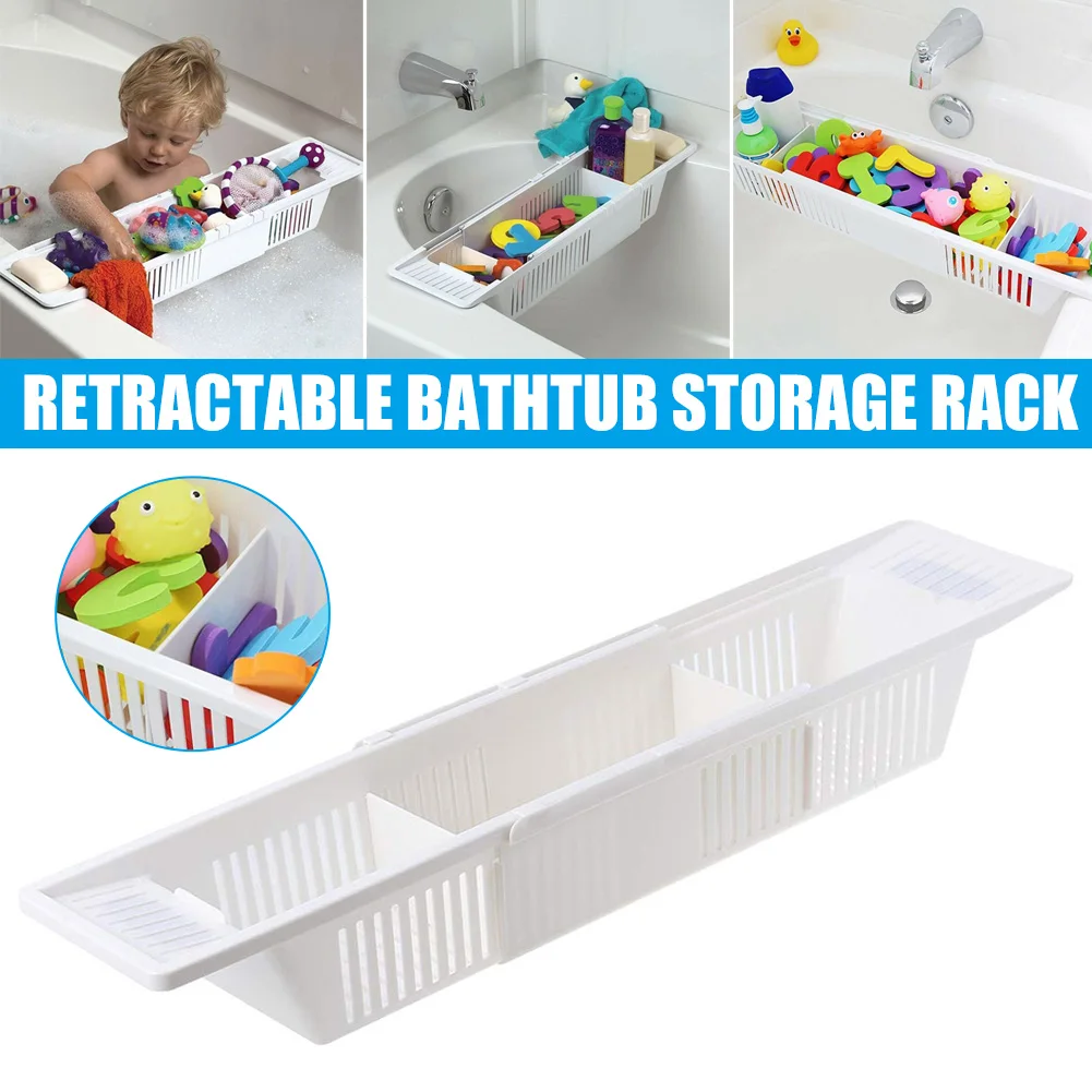 Bathtub Caddy Tray Plastic Bathtub Basket Shelf Rack Bath Toys Organizer Retractable Storage Rack LB88