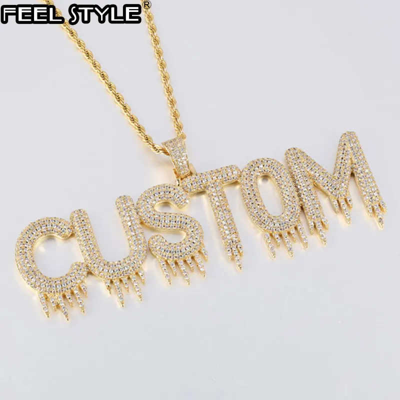 

Hip Hop Crown Drip Custom Name Cubic Zircon Bubble Letters Iced Out Chain Pendants & Necklaces For Men Jewelry