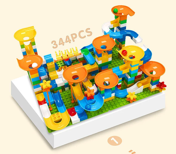 Marmor-Rennbahn mit großen Bausteinen, Kugelbahn, Trichterrutsche, DIY-Bausteine, Spielzeug für Kinder, Geschenke – Detail 8