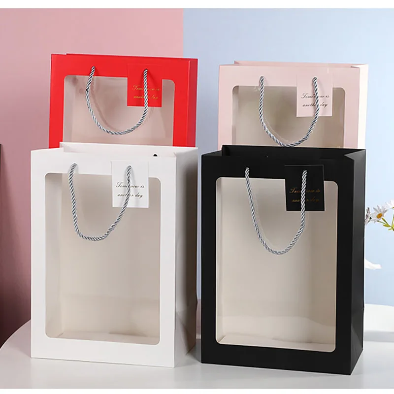 

10pcs Visiable Gift Bag Window Paper Bags For Gift Toy Cloth Accessorie Packing Ins Creative Bags подарочные пакеты