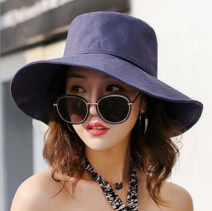 

Spring Summer Sun Hats For Women Large Wide Brim Cotton Bucket Hat Beach Panama Hat Cap Visor Seaside Chapeau Femme