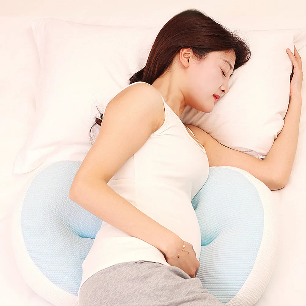 Almohada ajustable para mujeres embarazadas, cojín para dormir de lado, protege la cintura, soporte en forma de U, fibra de bambú