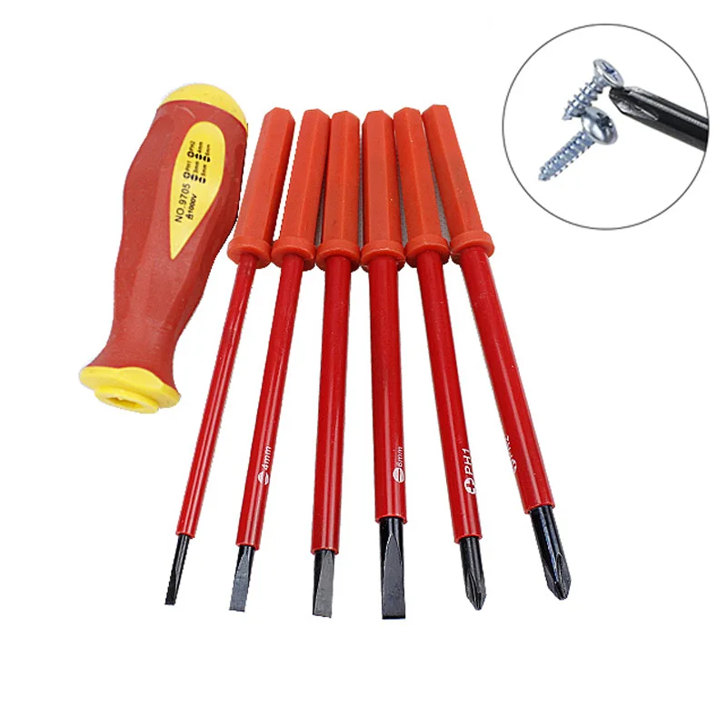 

6pcs Insulated Screwdriver Set 1000V High Voltage Magnetic Electrician Hand Tool Opening Repair Precision Tool Set