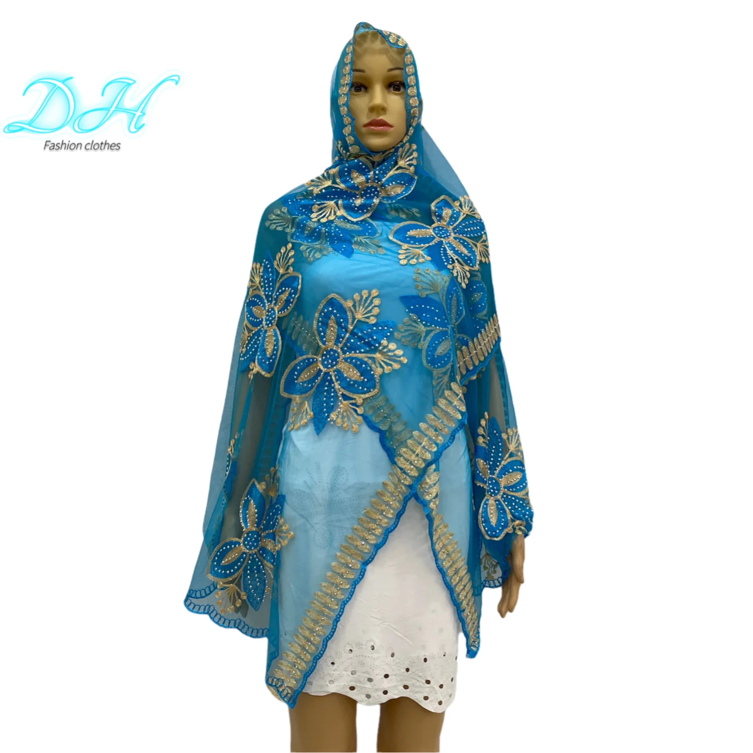 2021 African Islamic Women Scarf Fashion Pashmina Turban Pray Embroidered Shawl Wrap Muslim Set Small Size Hijab for Lady DH068