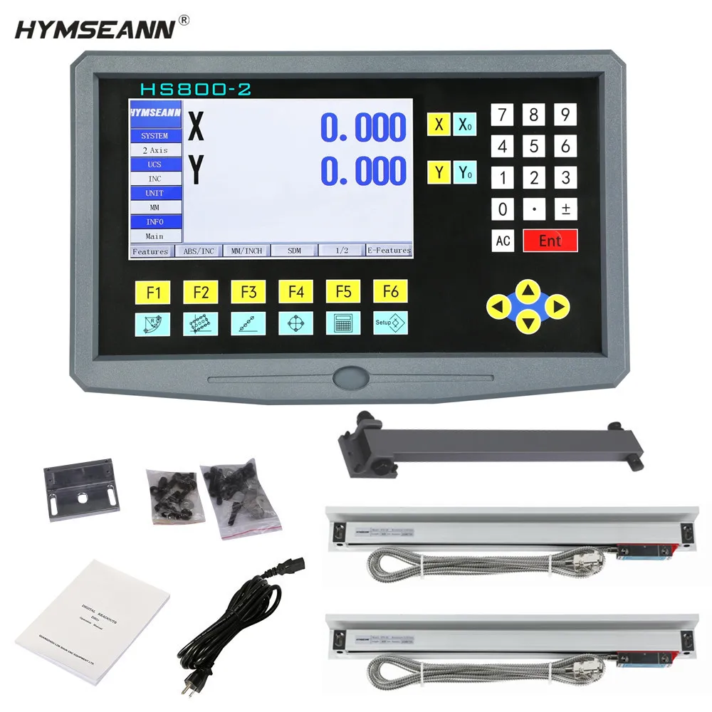 Lathe Milling 9 Language 2 Axis LCD DRO Digital Readout AC220V/110V And 2 Pieces 50-1000mm Linear Scale Encoder Grating Ruler