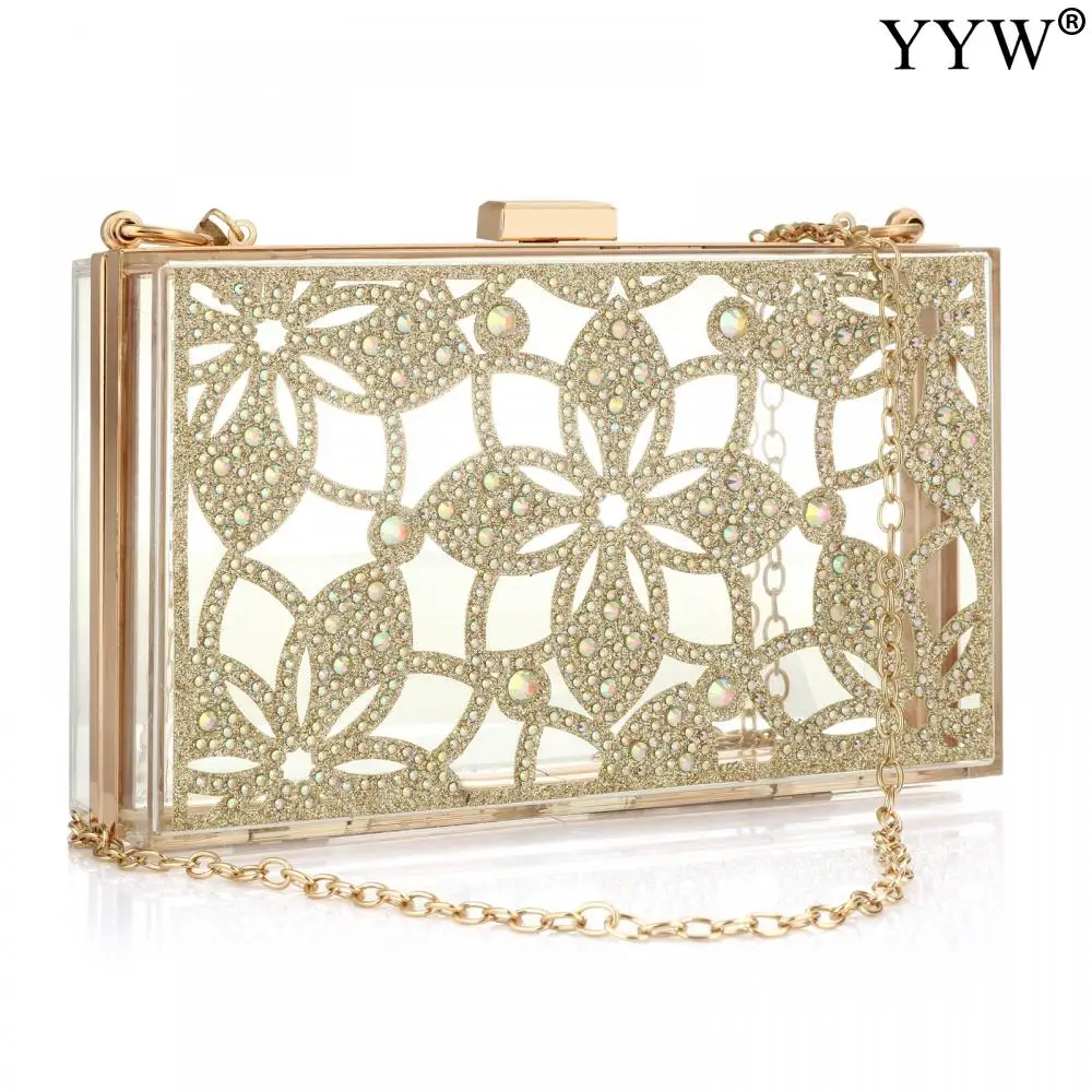 Elegant Women Floral Acrylic Clutch Bag Box Bag Shoulder Sequined Transparent Fashion Design For Ladies Party Wedding Handbag