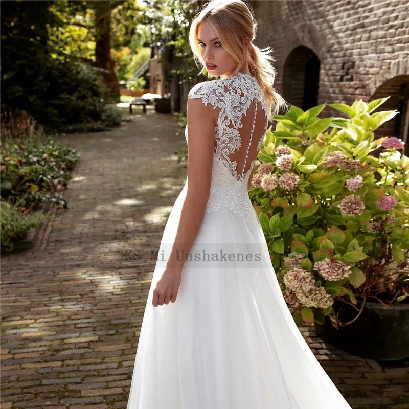 Abiti da sposa in turchia abiti da sposa con maniche A cappuccio in pizzo una linea abito da sposa Vintage Boho 2021 Brautkleid Illusion Back Applique