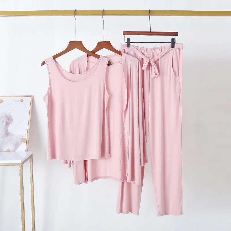 3 Pieces Pajamas Set Long Sleeve Modal Casual Loose Spring Autumn Sleepwear Soft Home Wear Women