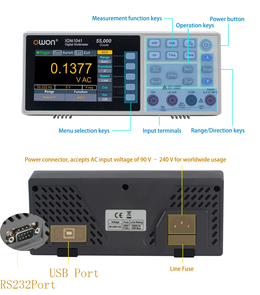 Imagem -06 - Owon Xdm1041 Mini Desktop Multímetro Digital 3.5 Polegada Lcd Medidor de Tensão e Corrente Verdadeiro Rms Temperatura Tester