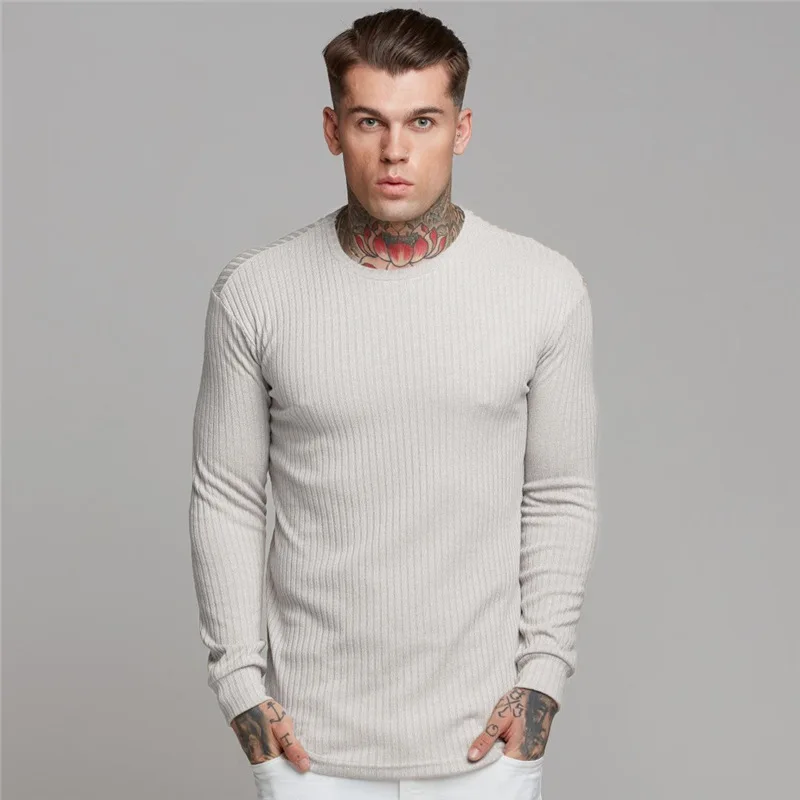 New Spring Autumn Pullovers T Shirt Men's Sweaters Simple Round Collar Pure Color Full Sleeve Slim Casual Loose Male Tees Tops
