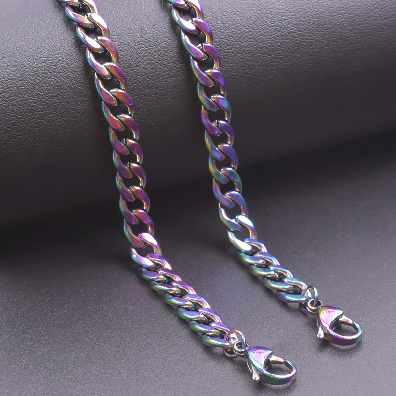 10PCS Rainbow Color Stainless Steel Chain Men Bracelet Necklace 6.5mm Thick 8inch 16