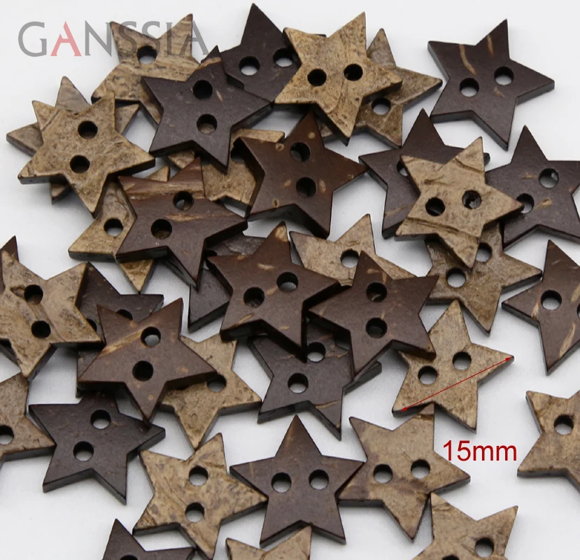 50pcs/lot Size:13-15mm Natural Coconut Star Design Button 2 Holes Handmade Buttons for Sewing Garment Accessories (kk-400)