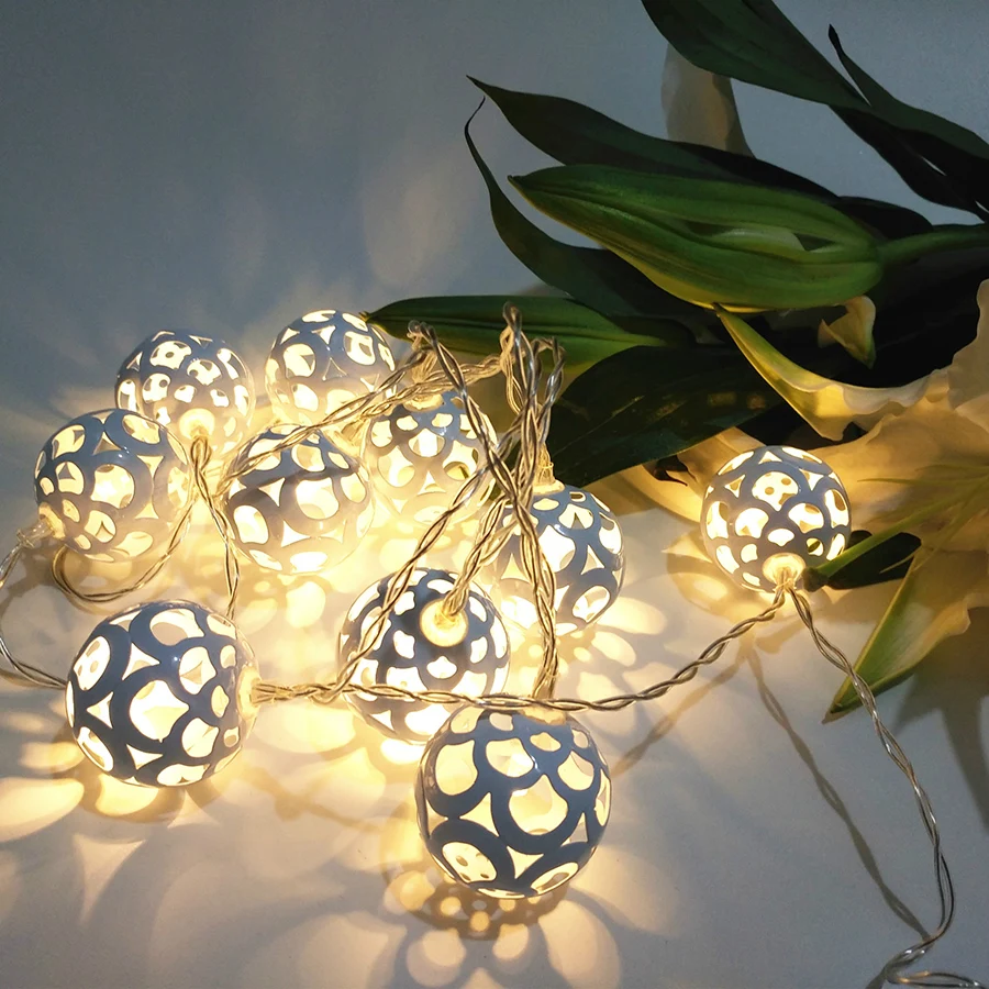 Guirlande lumineuse féerique boule creuse en métal et fer à piles AA, 1.5M 10 LED Globe fête de noël mariage