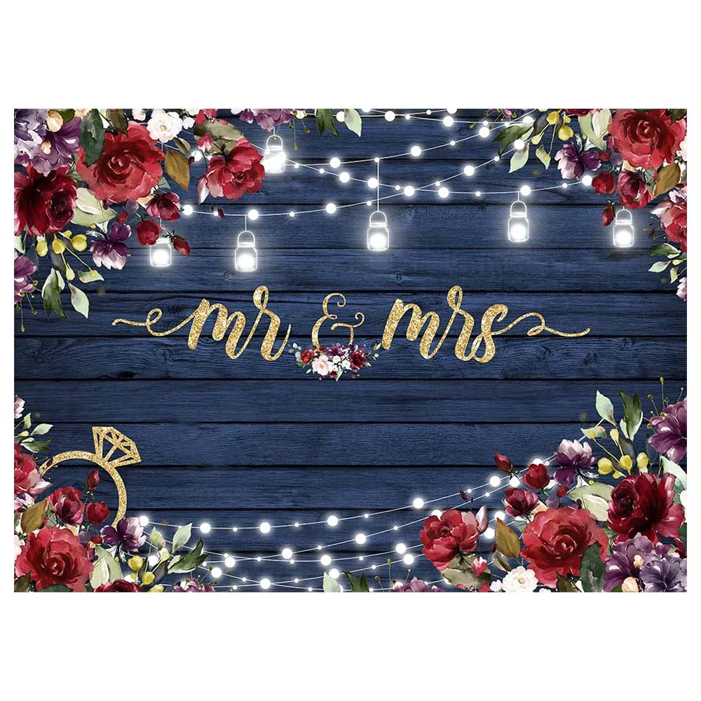 Mocsicka Mr & Mrs Fondo de madera de boda para fotografía flores rosas rojas luces novia novio foto fondo accesorios de estudio fotográfico