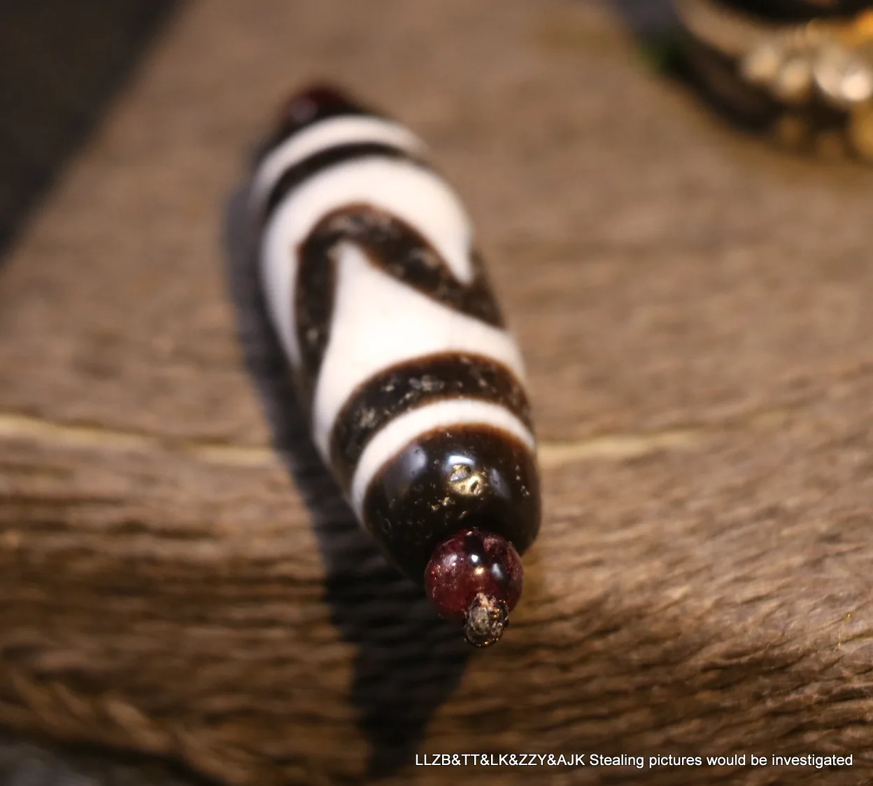 فريد ماجيك التبتية القديمة العقيق الزيتي حاد النمر الأسنان رمز dZi قلادة بها خرزات تميمة 3A UPD 210825 أ1 #3