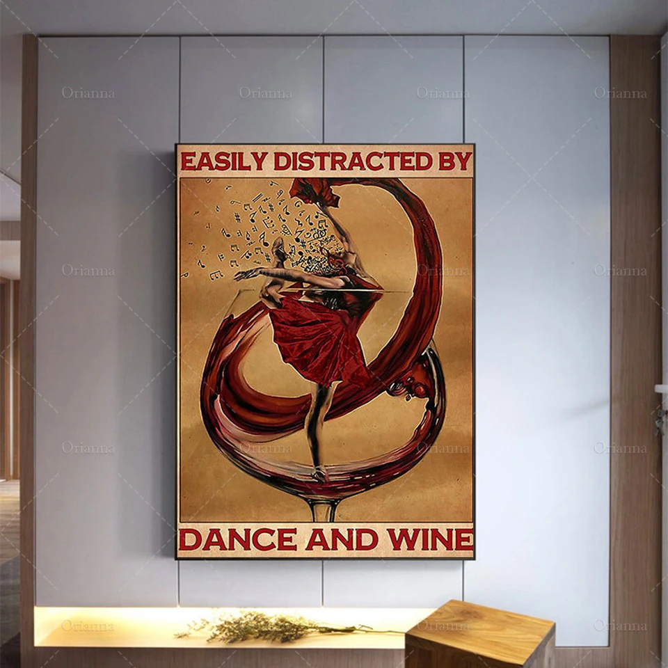 Easily Distracted By Dance And Wine Poster, Pot Head Red Wine Wall Decor, Wine Art Print, Ballet Poster, Dance Lover Gift,