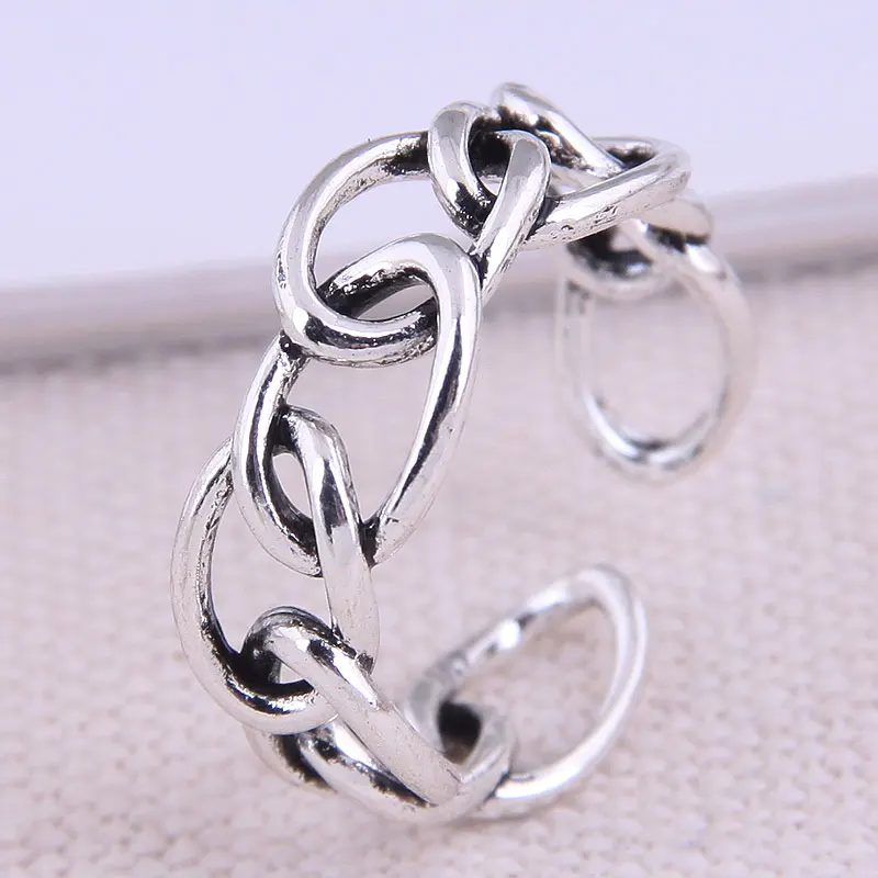 Vintage Antic Silver Color Hollow Out Oval Shape Open Rings for Women Men Unisex Hip Hop Adjustable Ring Fashion Jewelry