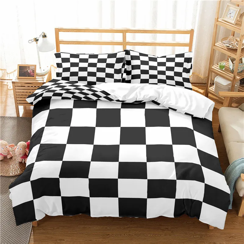 Home Textile Luxury 3D Plaid Print 2/3Pcs Comfortable Duvet Cover PillowCase Bedding Sets Queen and King EU/US/AU Size