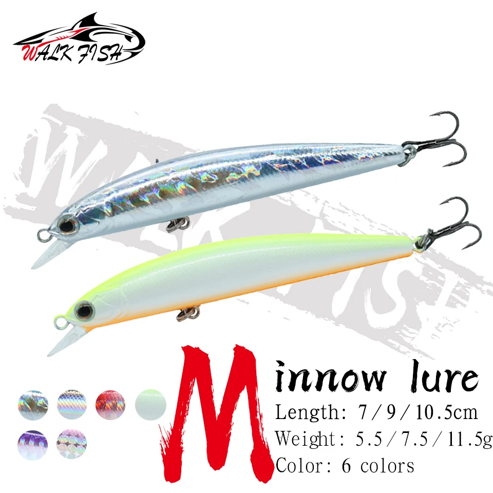 

WALK FISH 1PCS Sinking Minnow Fishing Lure 70mm 90mm 105mm Long Casting Seabass Artificial Fishing Hard Baits Jerkbait Wobbler