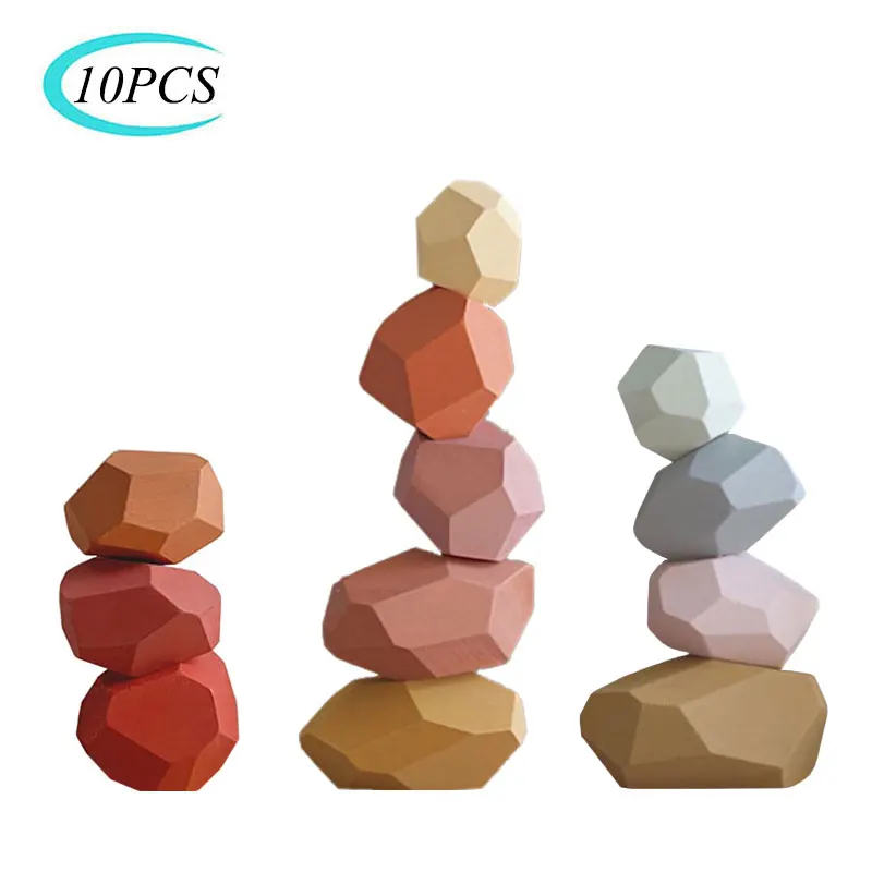 Creative Wooden Log Color/Colored Stone Stack Building Block Children Educational Toys Simple Style Stacking Puzzle Games Toys