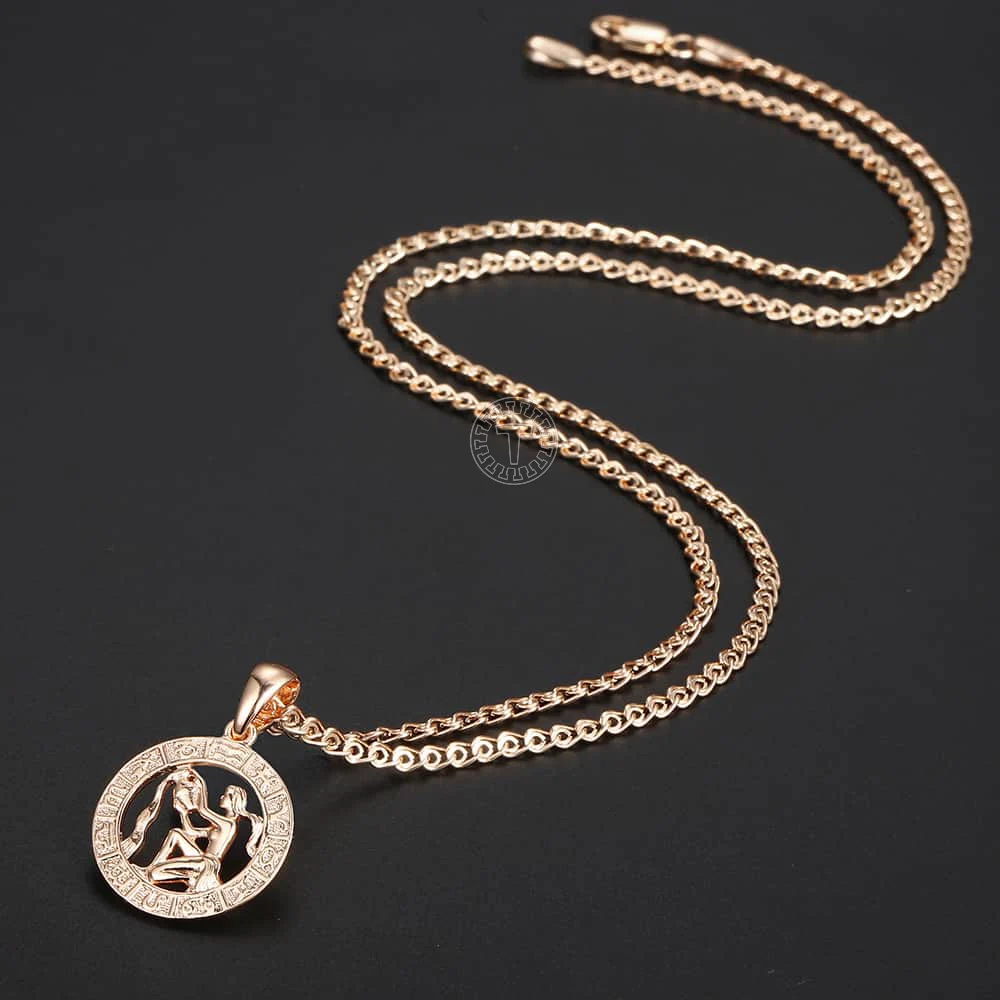 Women Men Aquarius Zodiac Sign Necklace 585 Rose Gold Color Chain Necklace party Jewelry gift GP287