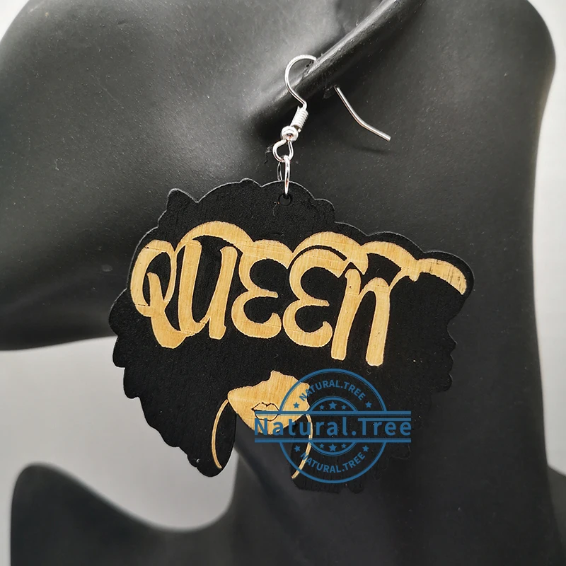 Engraved black queen Wooden Earrings