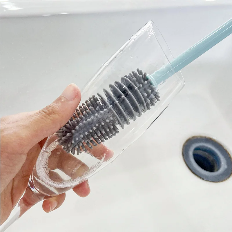 Multifunctional Silicone Cup Brush Long Handle Drink Wineglass Bottle Glass Cup Cleaning Sponge Brushes Kitchen Cleaning Tools