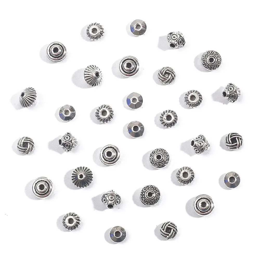 30/50pcs 6/7mm Tibetan Antique Silver Plated Metal Beads Pattern Spacer Beads For Jewelry Making DIY Bracelet Nekclace