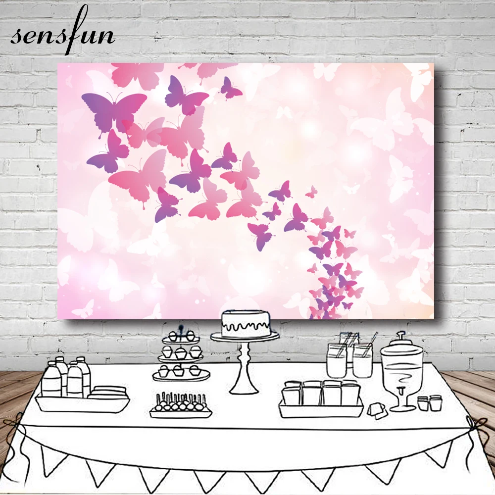 Sensfun Romantic Butterfly Theme Backdrops For Photo Studio Pink Girls Baby Shower Newborn Birthday Party Photography Background