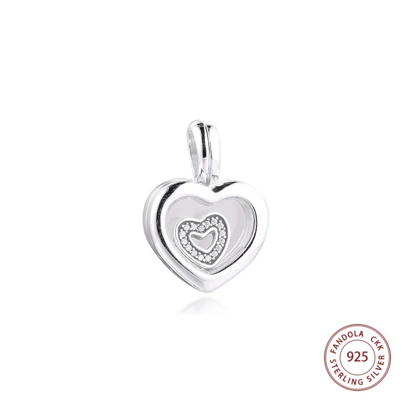 

100% 925 Sterling Silver Heart Floating Locket Beads Fits Original Charms Bracelets Pendants Charms for Women DIY Jewelry Making