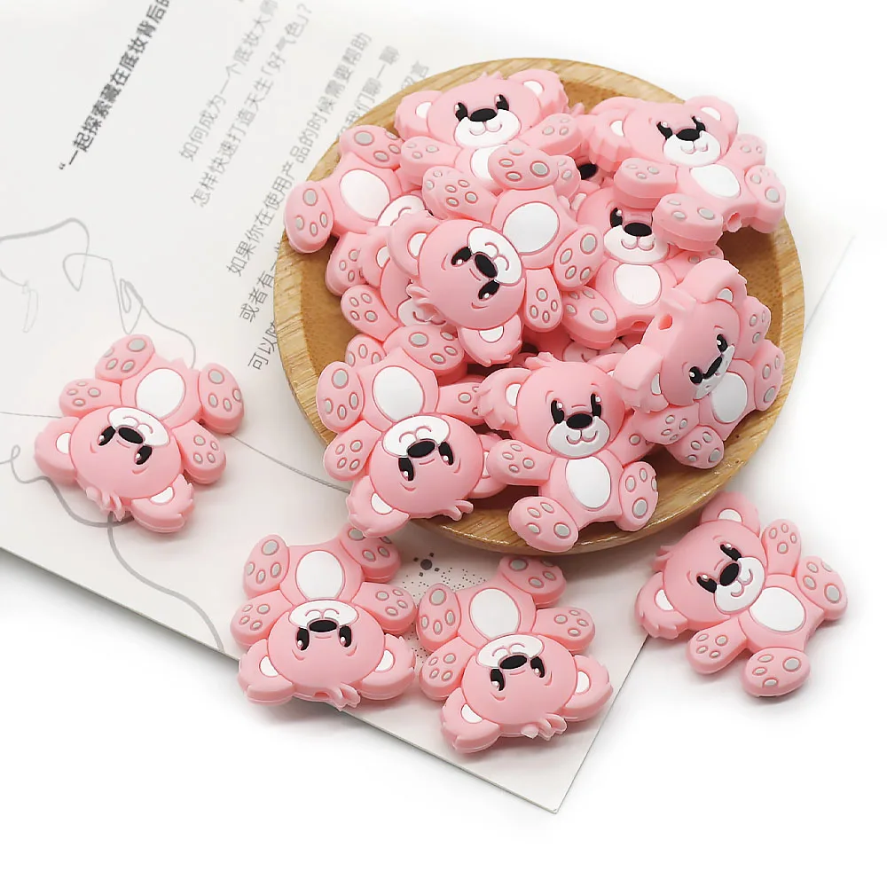 Cute-Idea 10PCs Silicone Mini Bear Beads Teething Chewable Pacifier Chain Rodent Accessories DIY Teether Baby Product Pearl