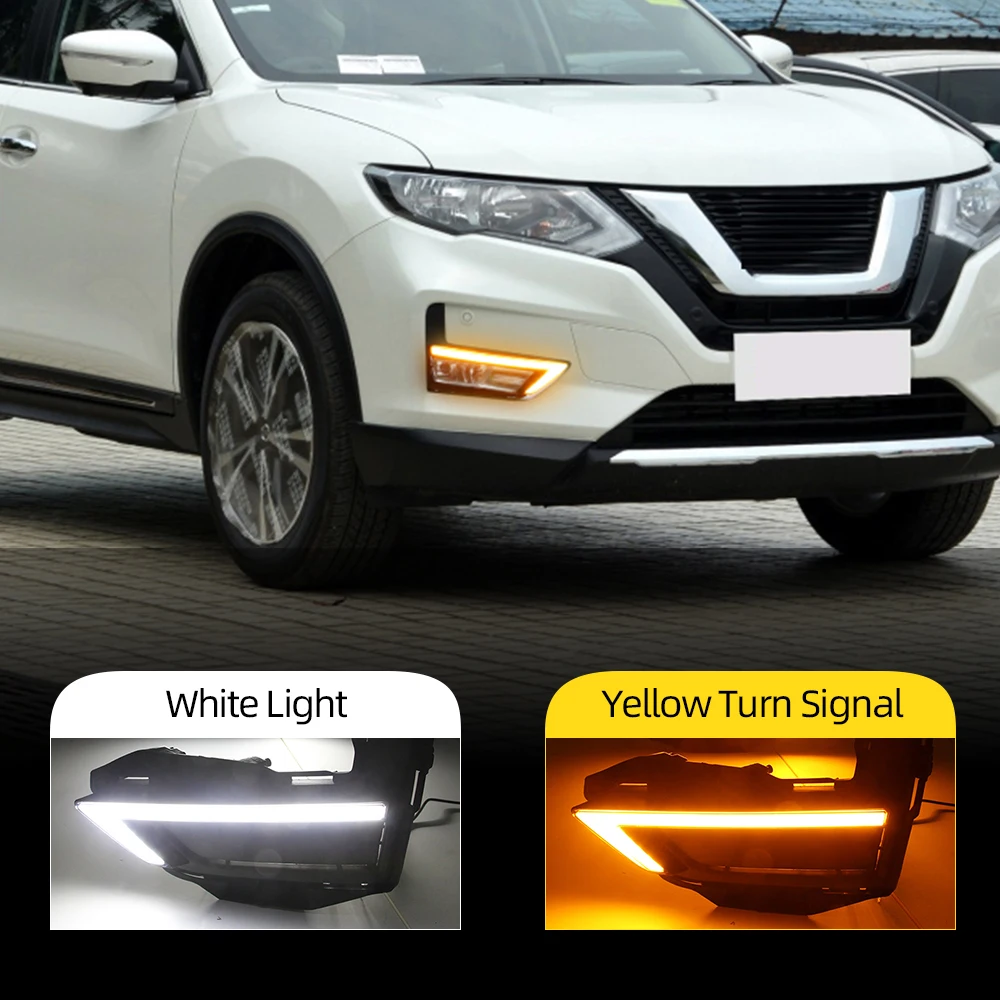 2Pcs DRL For Nissan X-Trail X trail Rogue 2017 2018 2019 2020 Daytime Running Lights fog lamp cover Daylight turn signal