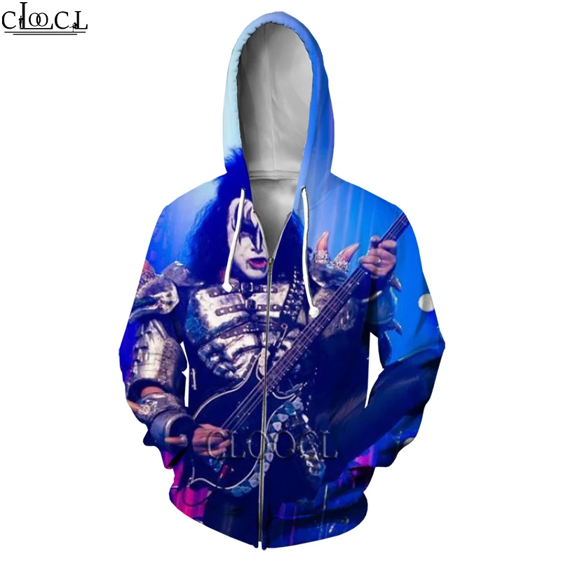 HX Rock Kiss Band Zipper Hoodie Women Men 3D Print Casual Autumn Wild Hoody Hip Hop Fashion Harajuku Hot Selling Couple Tops