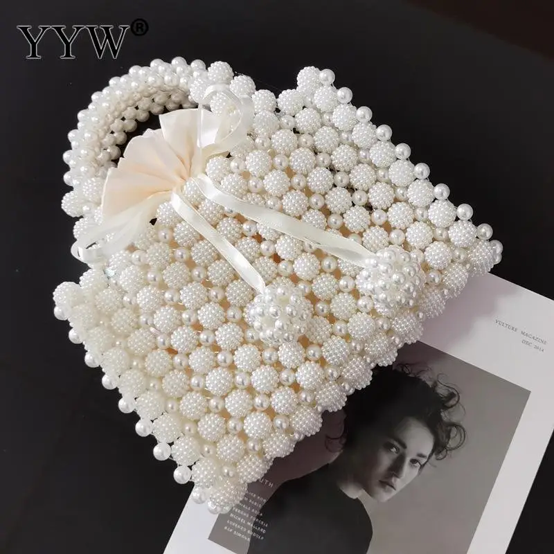 Pearl Beaded Women\'S Mini Handbag Wedding Evening Clutch Bag For Bridal Luxury Elegant Party Purse ABS Box Bag Weave sac a main