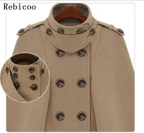 Autumn Winter Fashion Women Wool Cape Coat Fur Collar Woolen Blend Coats Female Hooded Cashmere Poncho Overcoat