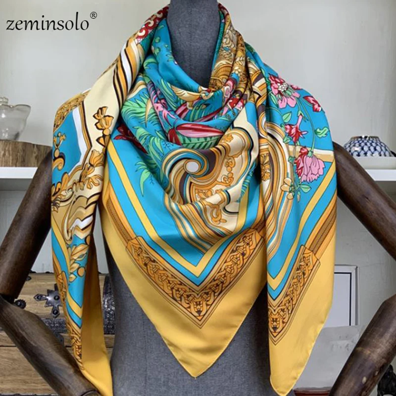 130*130Cm Zijde Vierkante Sjaal Vrouwen Sjaals Gedrukt Foulard Grote Hijab Bandana Lady Halsdoek Hoge Kwaliteit Zijden Sjaals sjaals