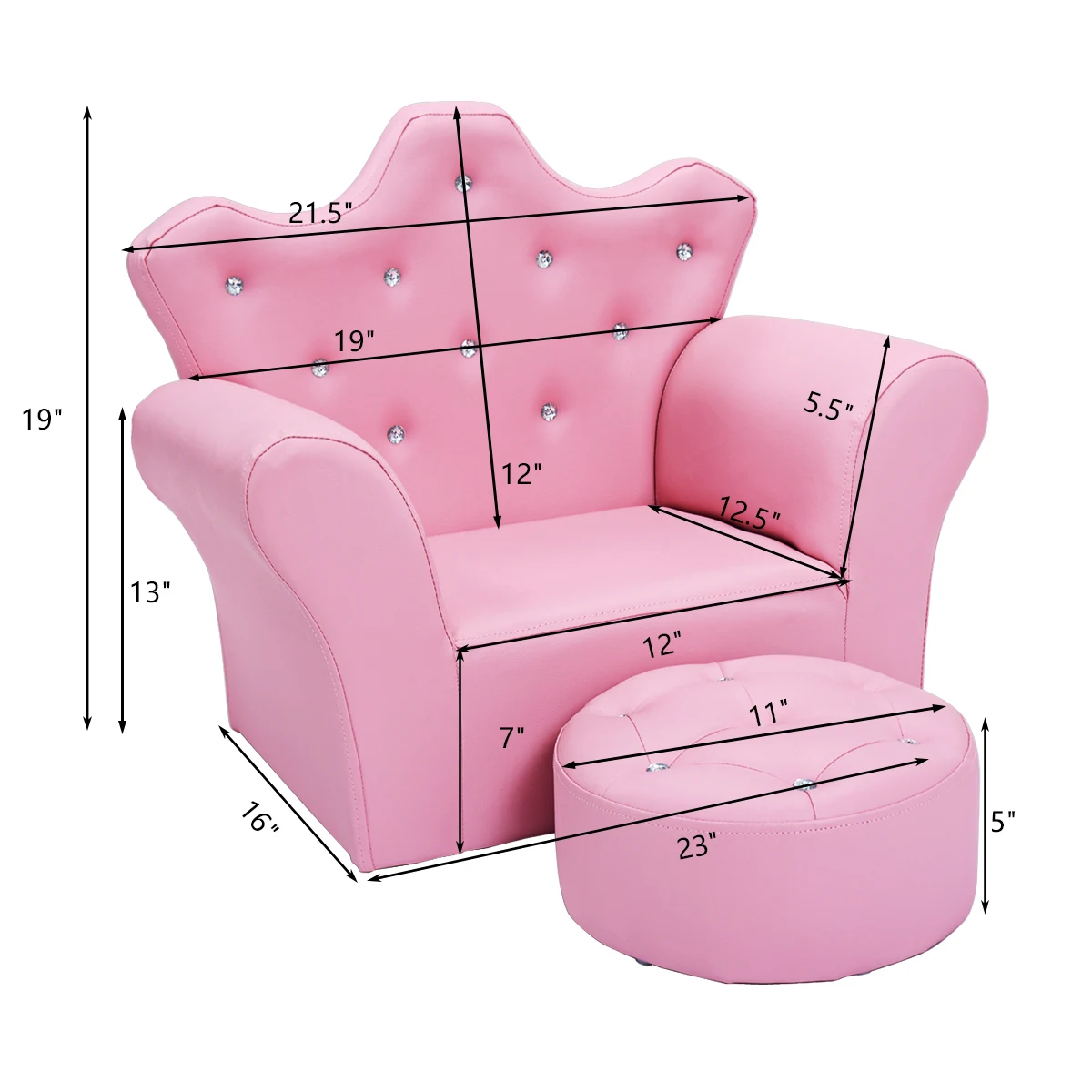 Pink Kids Sofa Armrest Chair Couch Child Girl Toddler Birthday Gift w/ Ottoman