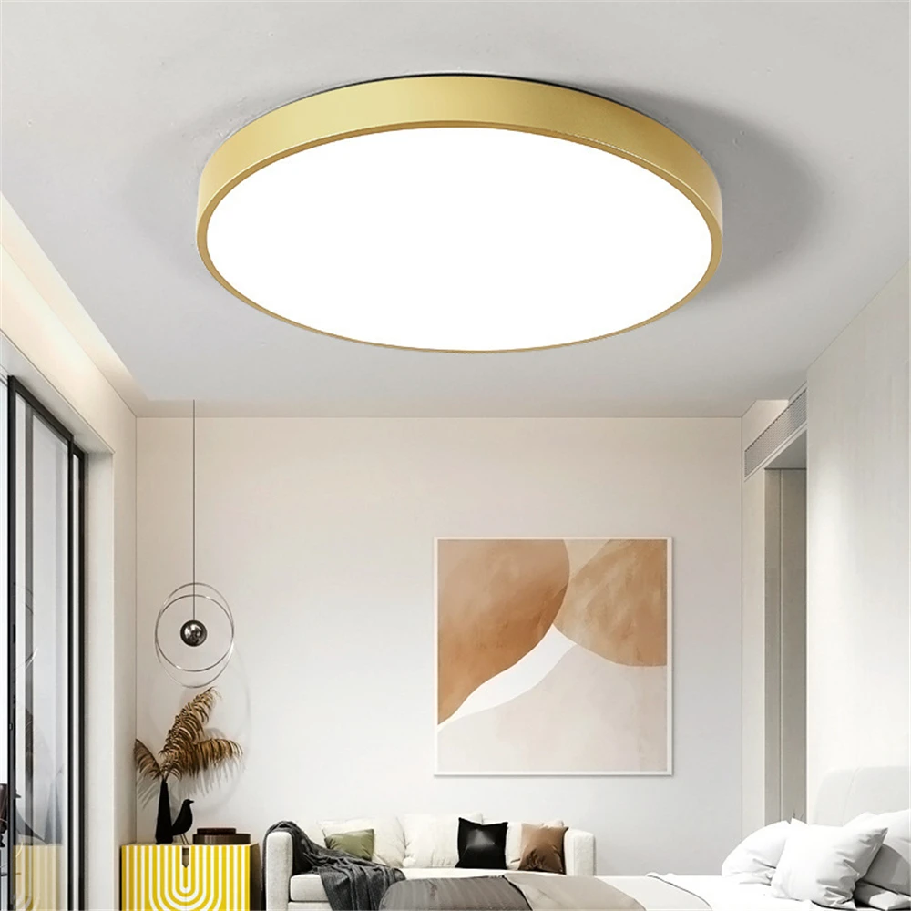 Ultra-thin 5cm Gold LED Ceiling Light Modern Round Surface Mount Flush Panel Ceiling Lamp Remote Control Light For Foyer Bedroom