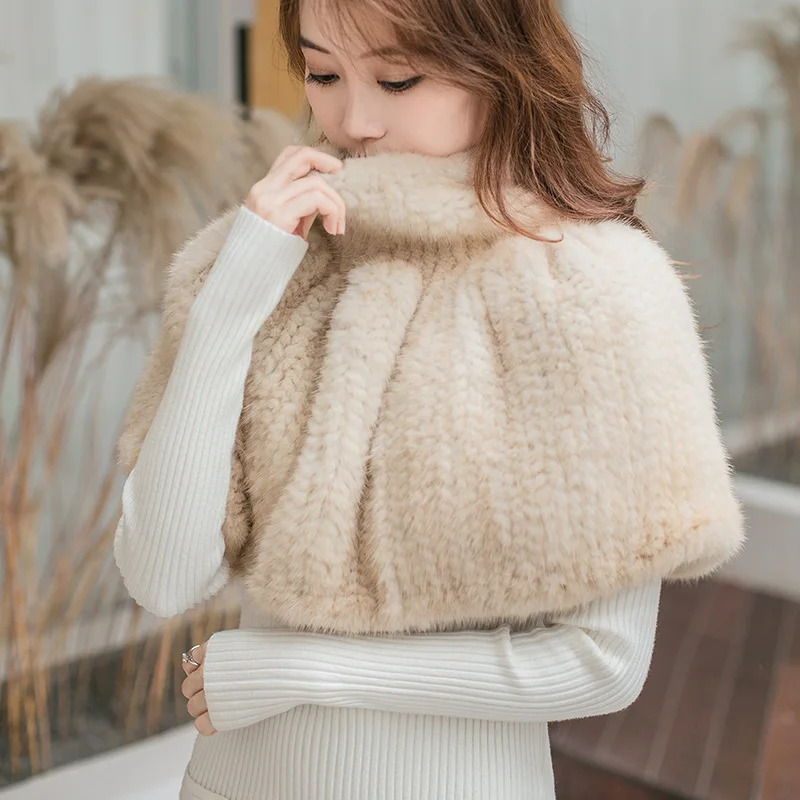 Real Mink Fur Cape Shawl for Women, Hand Woven, Shoulder Cover, Poncho, Keep Warm, Wedding Dress, Fashion, Autumn and Winter