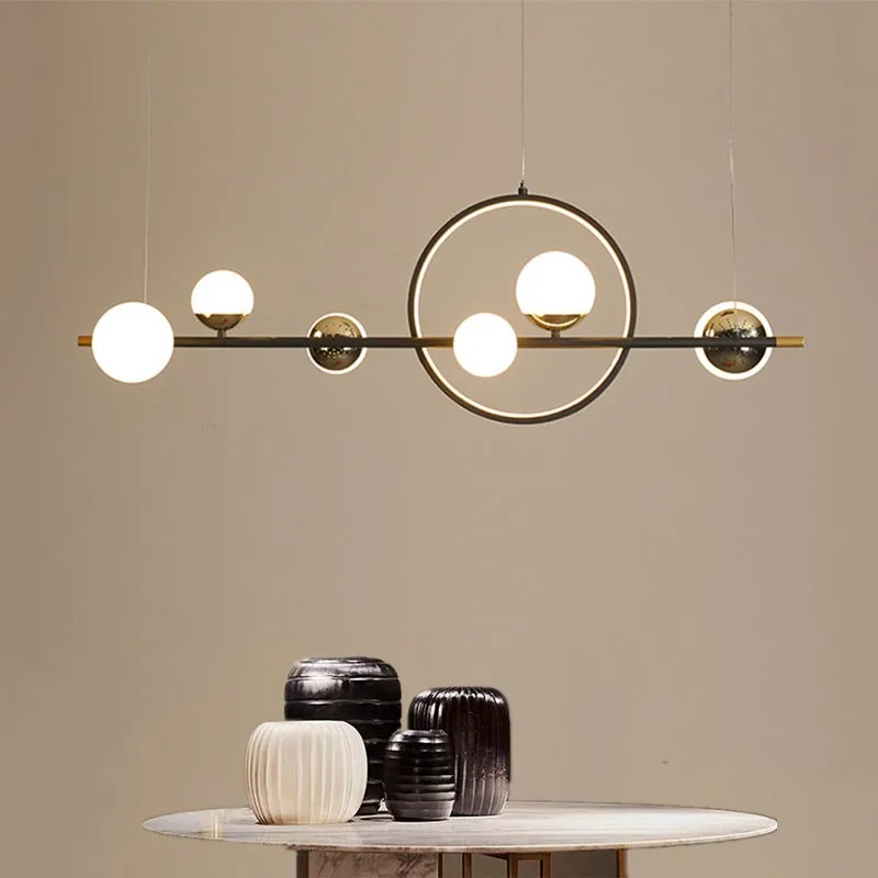 Preto haste longa led lustre moderno bola de vidro luminária para cozinha café bar loja luminária teto pendurado iluminação