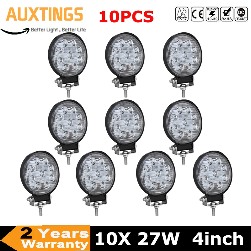 

10Pcs a Set 4" 27W Round LED Work Light Bar Led Lamp Spot Combo Beam Driving Lights for 4x4 Offroad Tractor ATV SUV CAR