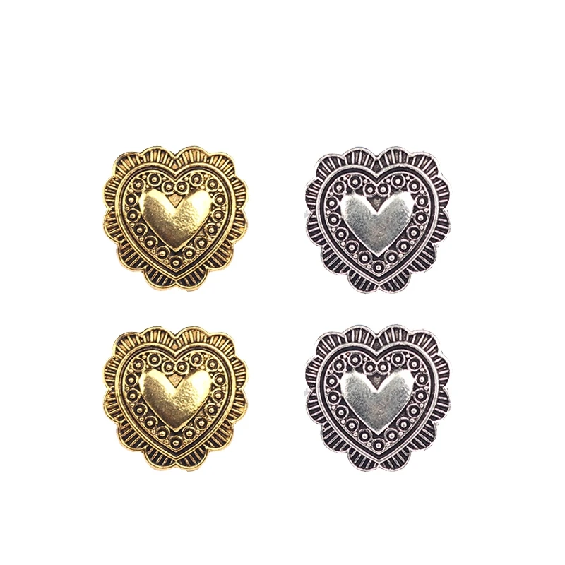 4pcs/lot 20MM Retro Zinc Alloy Sweet Small Heart   Concho Buttons Charms Pendants For DIY Jewellery Accessories