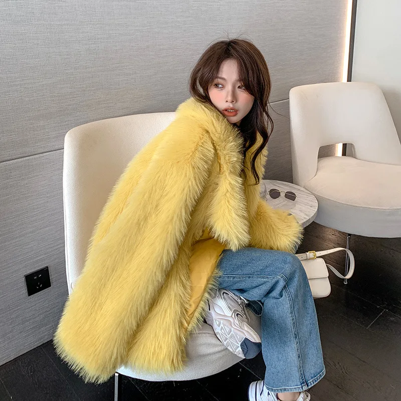 

Winter Coat for Women Thick Fleece Faux Fox Fur Coats Plush Jackets Fashion Oversize Tops Outerwear Female Overcoat