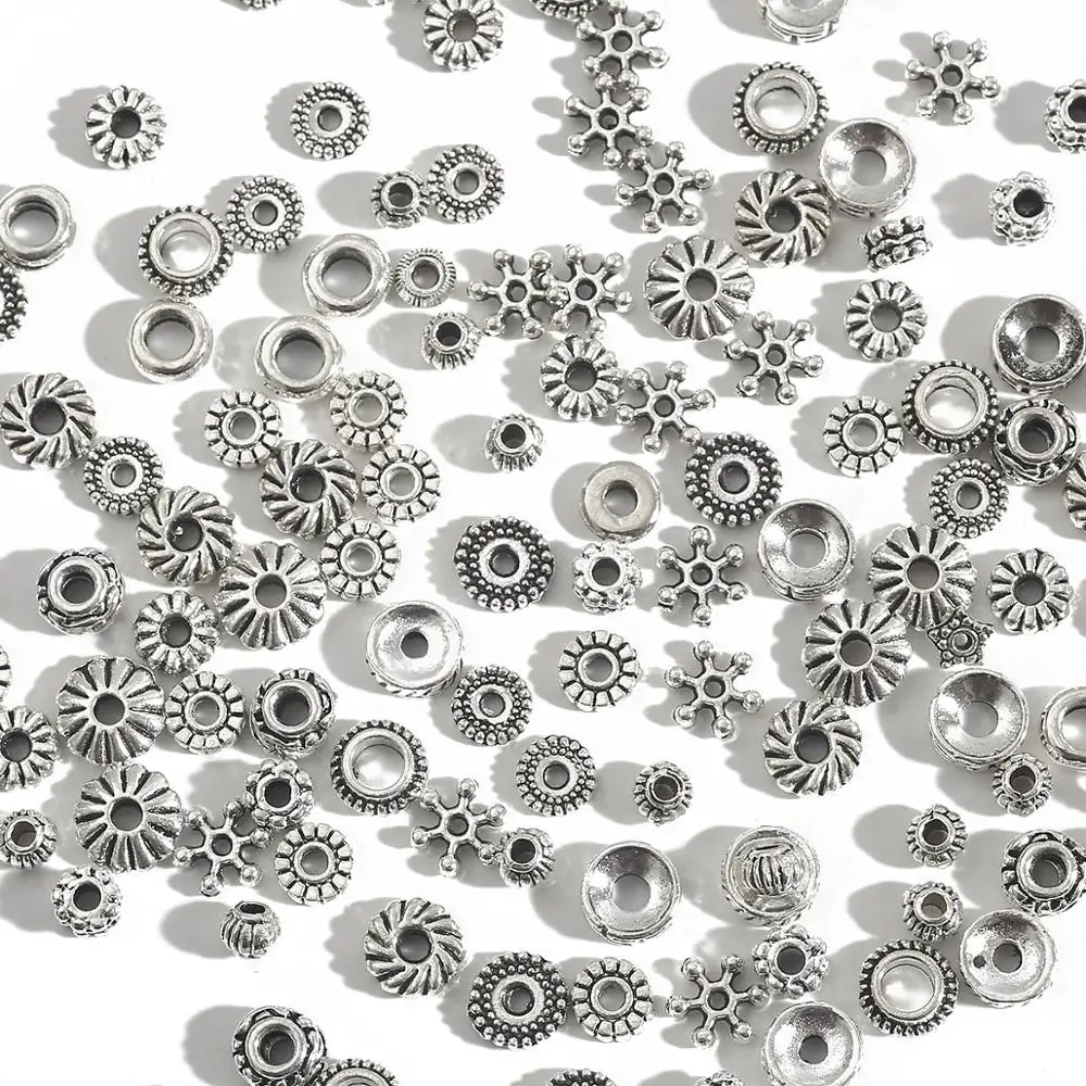 30-200pcs Flower Silver Plated Loose Tube Bead Spacer Beads For Jewelry Making Tube Charms DIY Bracelet Necklace Accessories