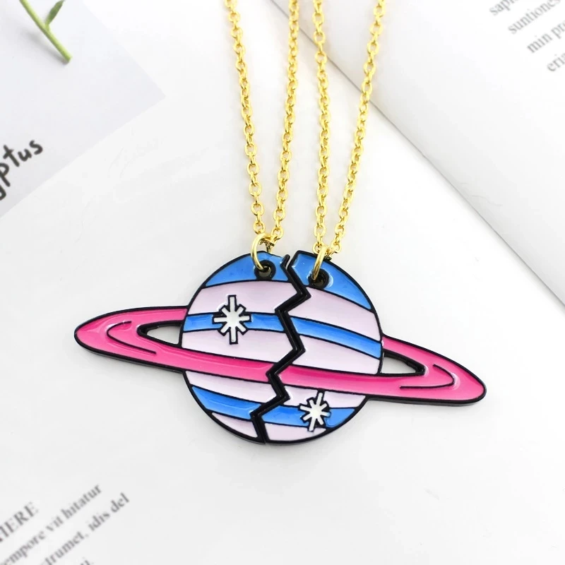 A Pair of Planet Best Friend Necklace European and American Popular Children's Jewelry Cute Cartoon Pendant Paired Pendants